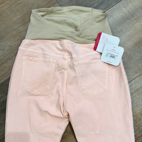 NWT{Isabel Maternity}Sz 18 Peachy Pink Skinny Crossover panel Jeans - Picture 6 of 10